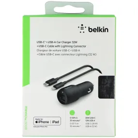 Belkin 32-Watt USB-A and USB-C Car Adapter   MFi Cable for iPhone - Black