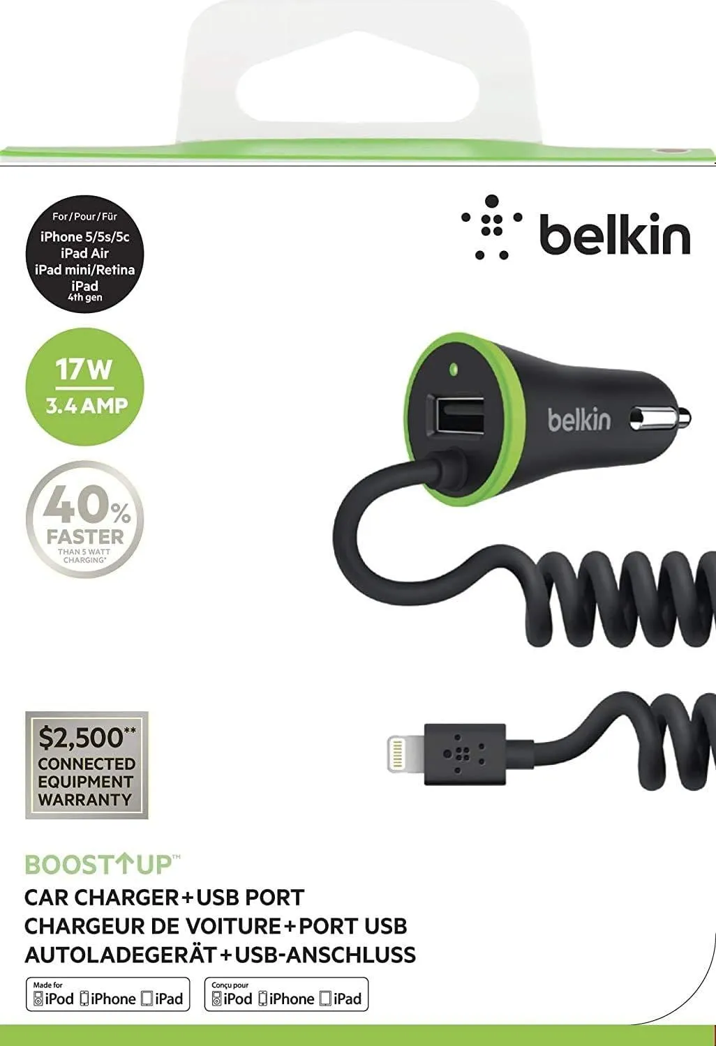 Belkin Boost Up 17W Car Charger with Lightning Cable - F8J154bt04-BLK