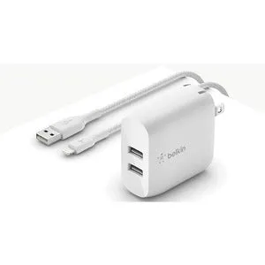 Belkin BoostCharge Dual USB-A Wall Charger 24W, Lightning to USB-A Cable