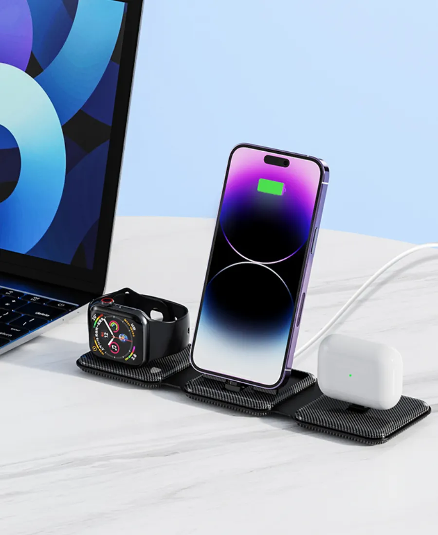 Black Foldable 3-in-1 Charging Station