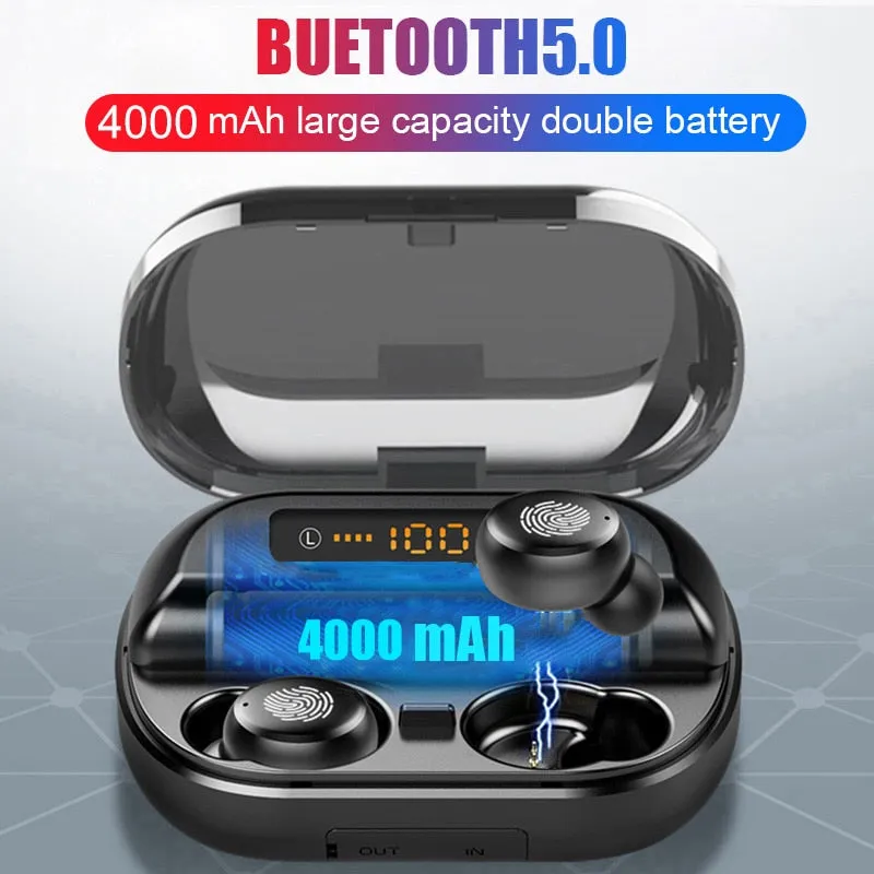 Bluetooth 5.0 Earbuds  Waterproof Headset With 4000mAh Power Bank