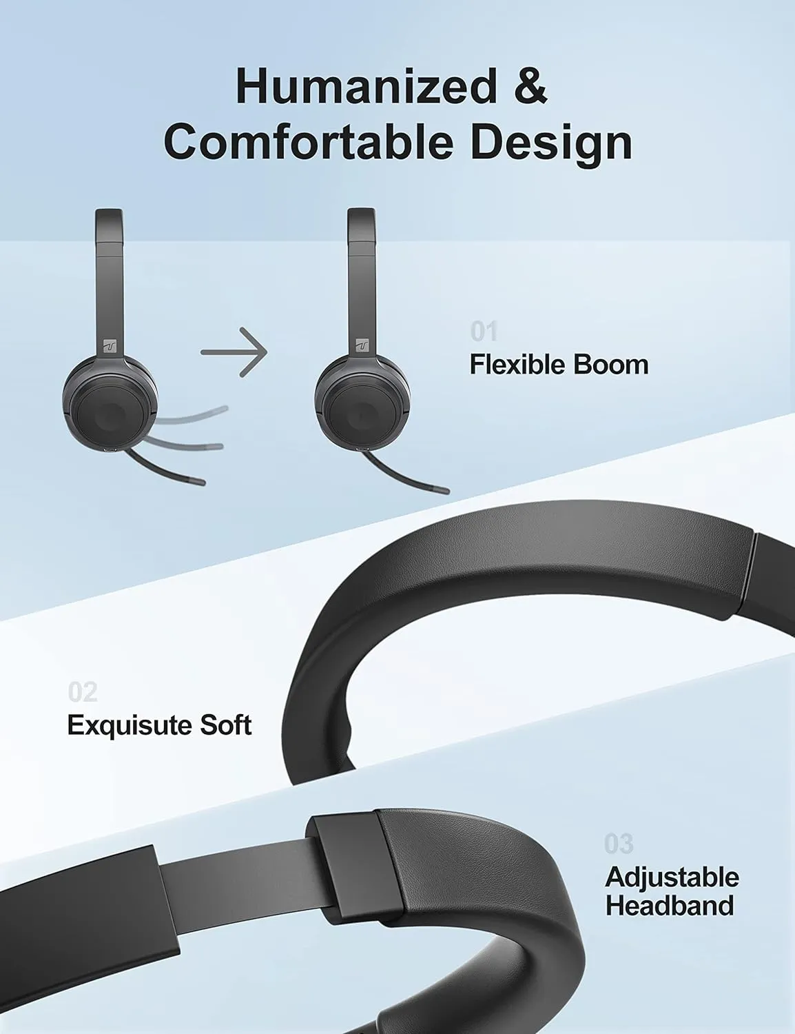 Bluetooth Headphone, Detachable Mic, Noise Cancelling, 26H Talk Time, Home/Office Compatible