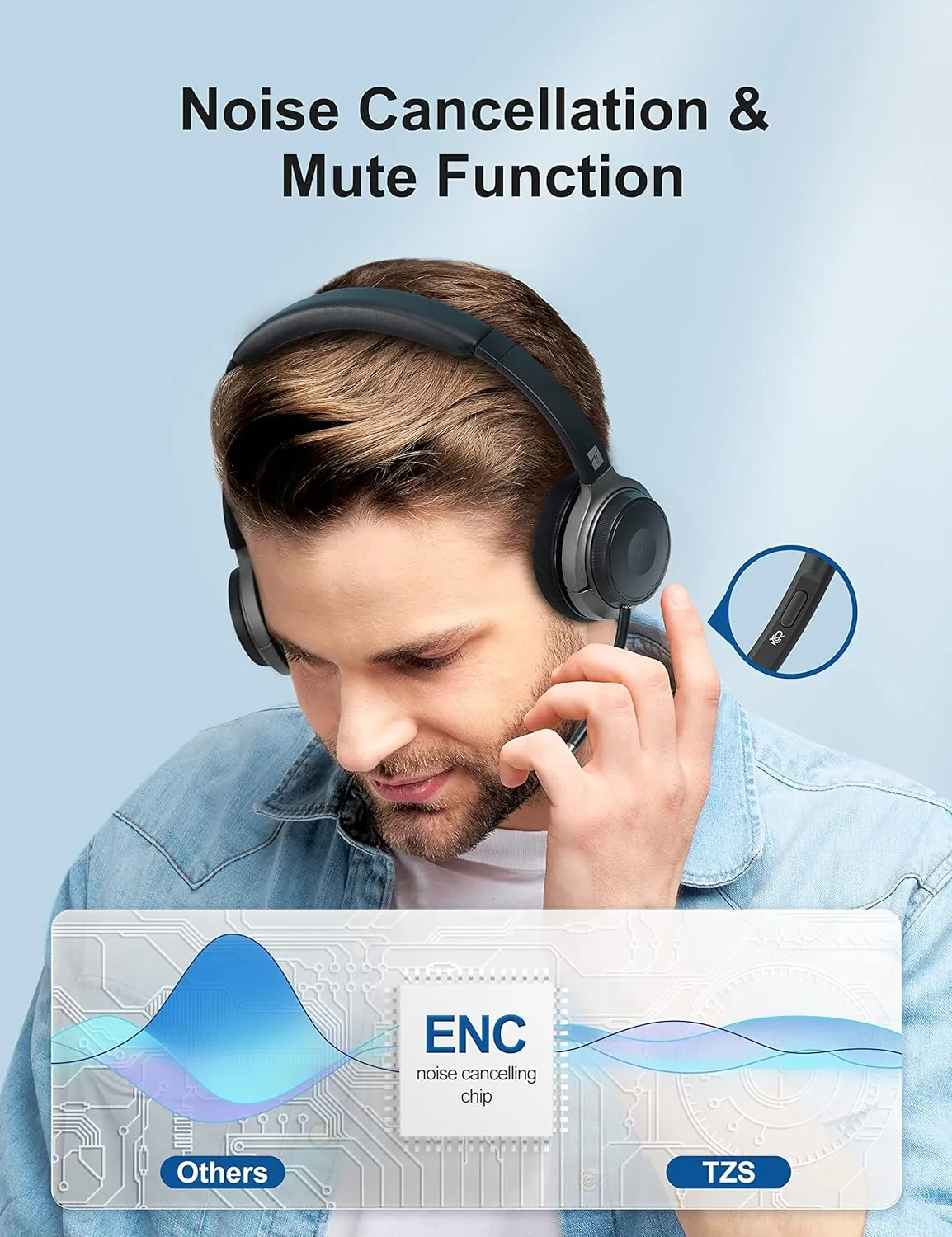 Bluetooth Headphone, Detachable Mic, Noise Cancelling, 26H Talk Time, Home/Office Compatible