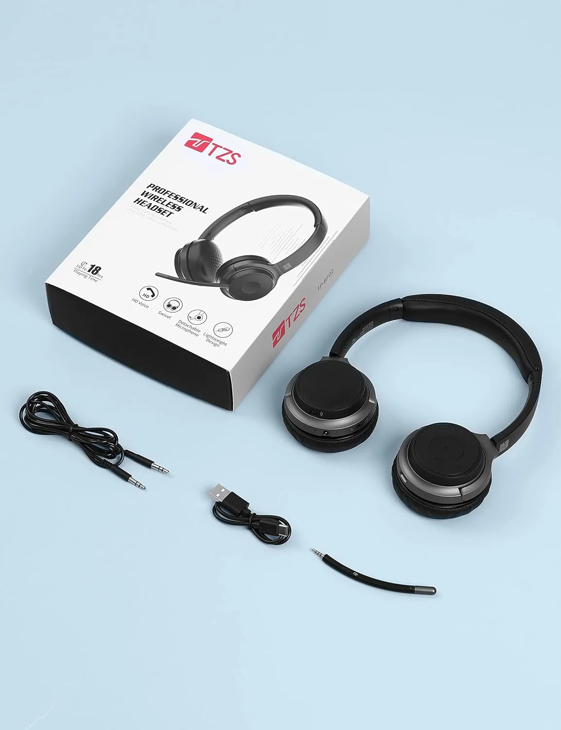 Bluetooth Headphone, Detachable Mic, Noise Cancelling, 26H Talk Time, Home/Office Compatible