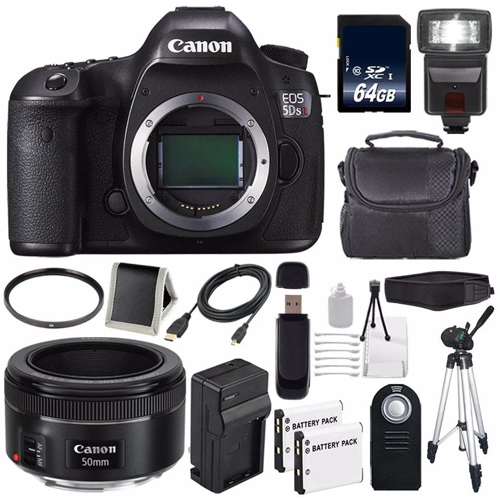 Canon EOS 5DS R DSLR Camera (International Model) 0582C002   Canon EF 50mm f/1.8 STM Lens   LP-E6 Battery   64GB Card Storage Bundle