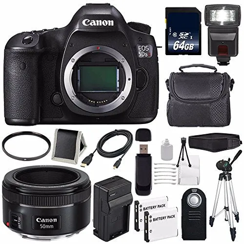 Canon EOS 5DS R DSLR Camera (International Model) 0582C002   Canon EF 50mm f/1.8 STM Lens   LP-E6 Battery   64GB Card Storage Bundle