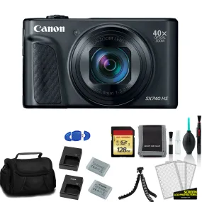 Canon PowerShot SX740 HS Digital Camera (Black) with 128GB Memory Card   Extra Battery and Charger   More - International Model