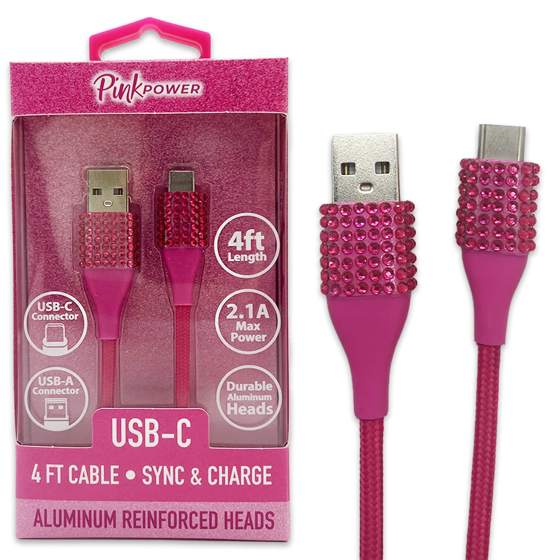 Car Charger / Wall Charger / Charging Cable Pink Power Assortment - 20 Pieces Per Retail Ready Display 88527