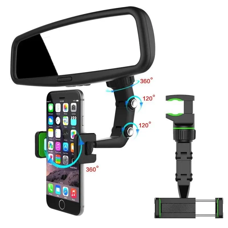 Car Phone Holder Multifunctional 360 Degree Rotatable Auto Rearview Mirror Seat Hanging Clip Bracket Cell Phone Holder for Car