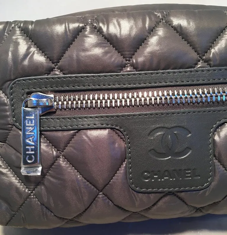 Chanel Grey Quilted Puffy Travel Accessories Cosmetic Pouch