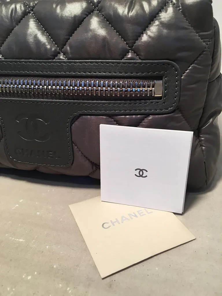 Chanel Grey Quilted Puffy Travel Accessories Cosmetic Pouch