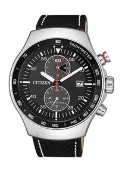 CITIZEN GENTS ECO-DRIVE CHRONOGRAPH BLACK LEATHER BAND CA7010-19E