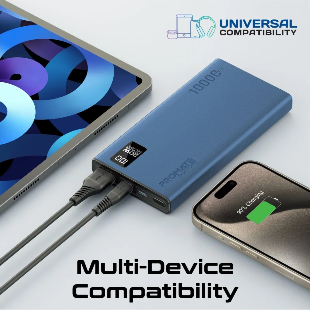 Compact Smart Charging Power Bank with 20W PD Dual USB-C and 22.5W USB-A Ports