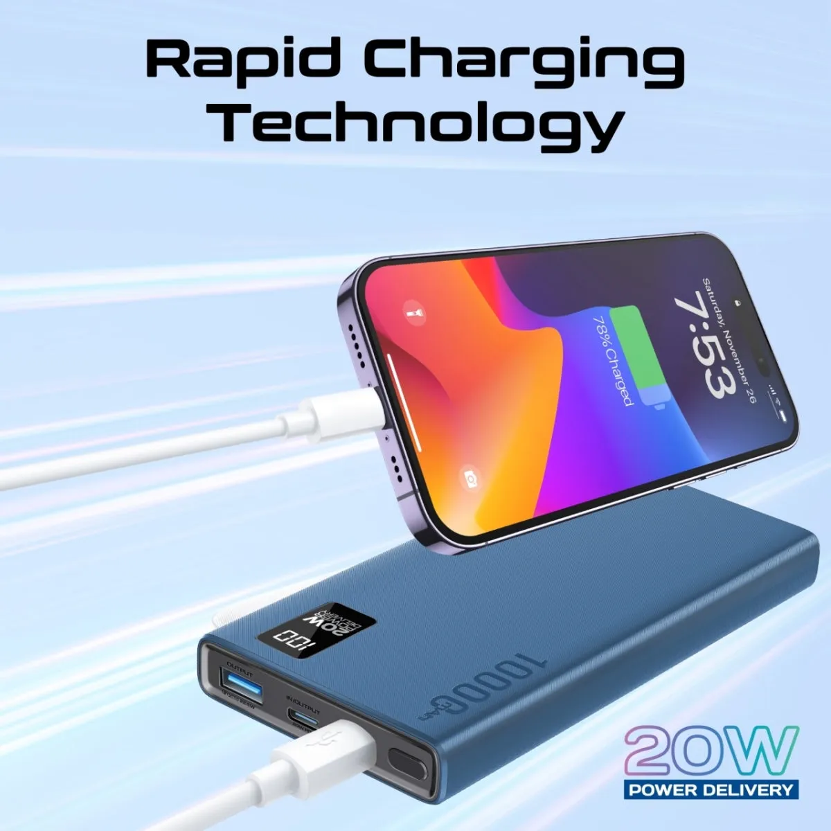 Compact Smart Charging Power Bank with 20W PD Dual USB-C and 22.5W USB-A Ports