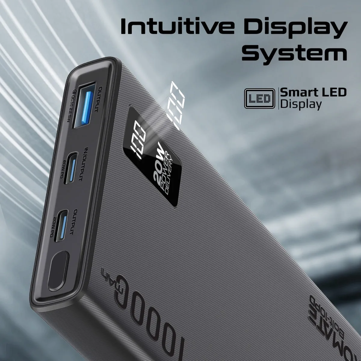 Compact Smart Charging Power Bank with 20W PD Dual USB-C and 22.5W USB-A Ports