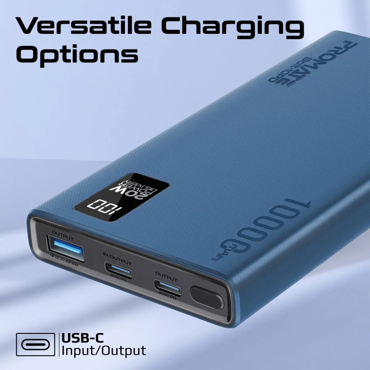 Compact Smart Charging Power Bank with 20W PD Dual USB-C and 22.5W USB-A Ports