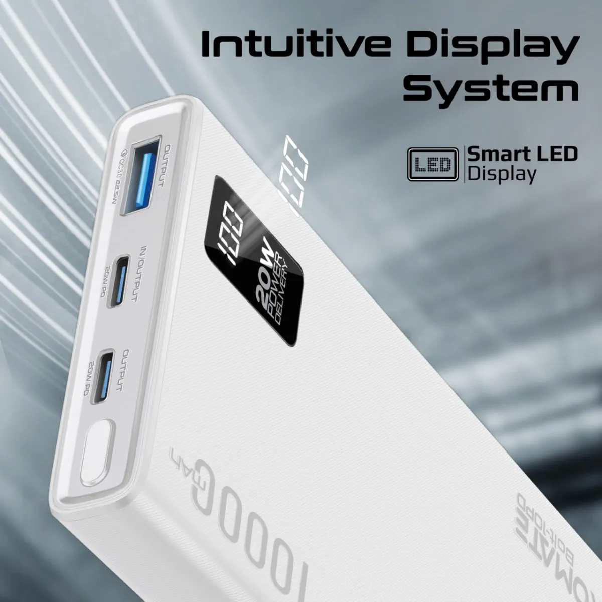 Compact Smart Charging Power Bank with 20W PD Dual USB-C and 22.5W USB-A Ports