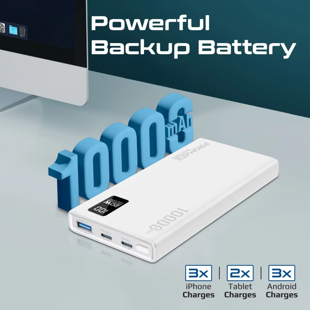 Compact Smart Charging Power Bank with 20W PD Dual USB-C and 22.5W USB-A Ports