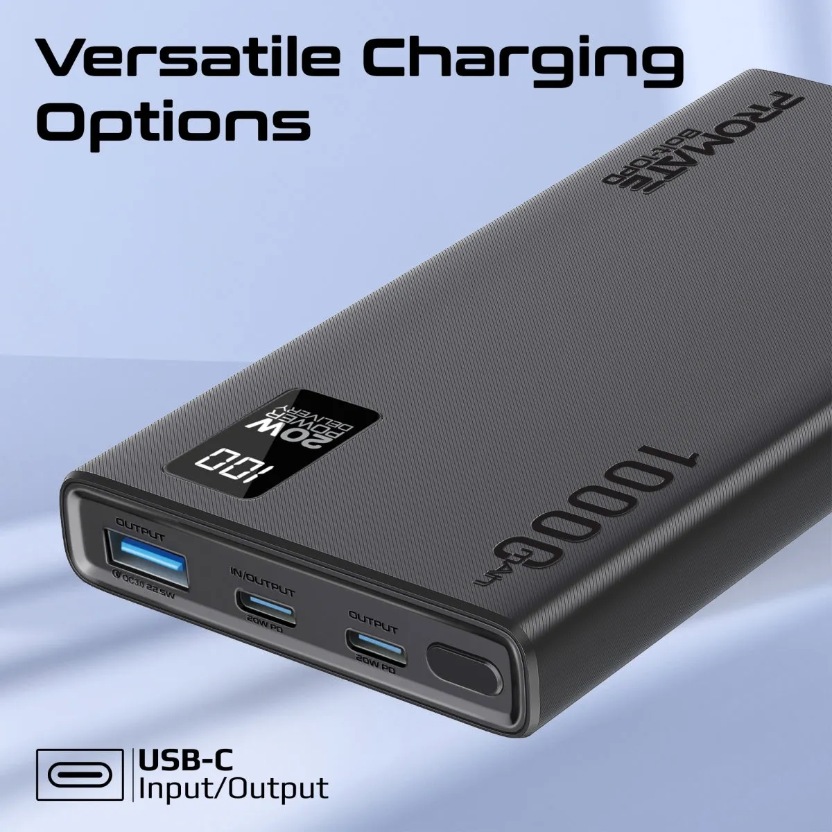 Compact Smart Charging Power Bank with 20W PD Dual USB-C and 22.5W USB-A Ports