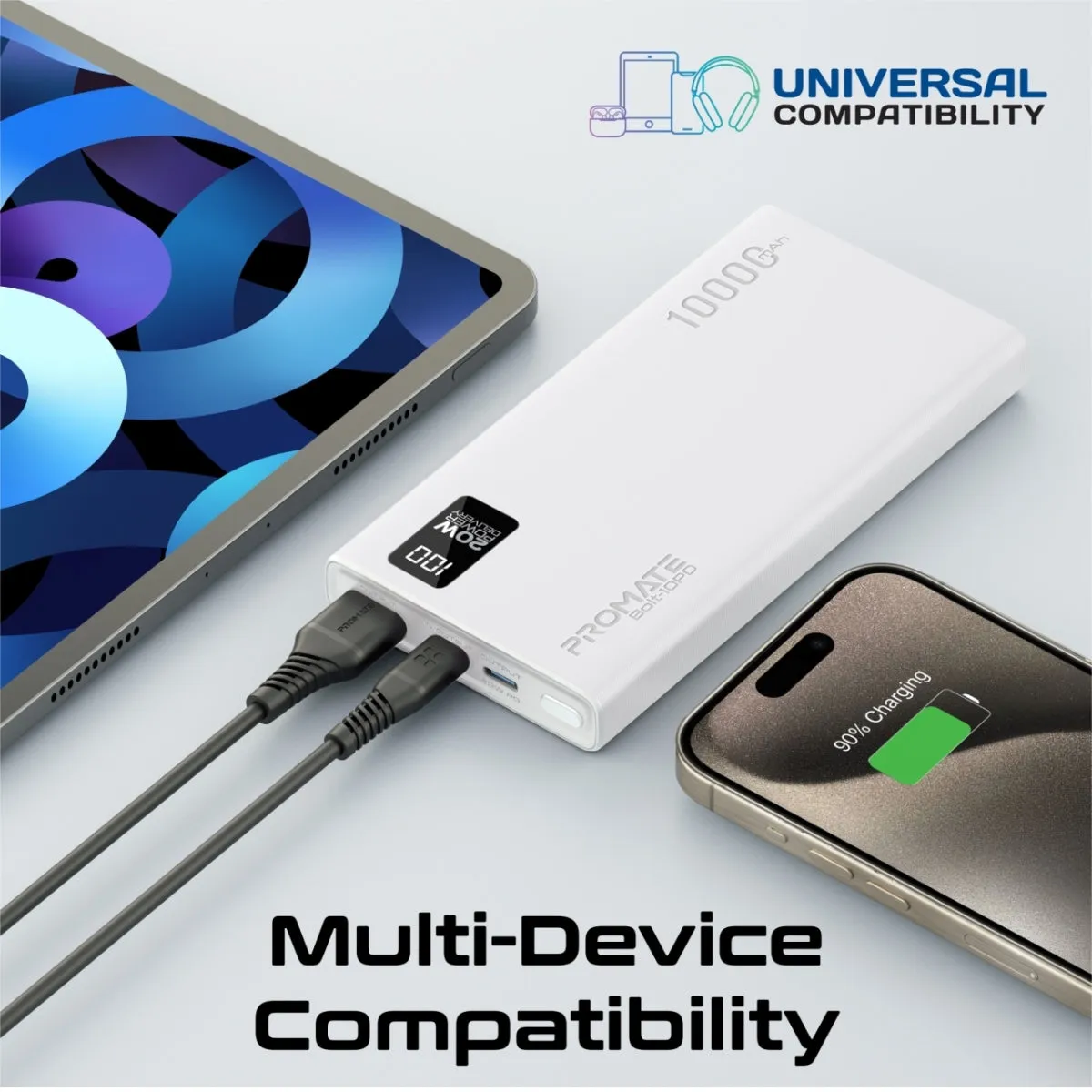 Compact Smart Charging Power Bank with 20W PD Dual USB-C and 22.5W USB-A Ports