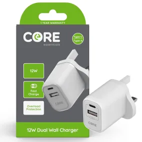 Core Essentials Dual USB A   USB C Wall Charger Plug