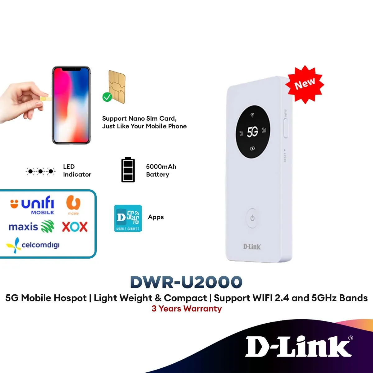 D-Link DWR-U2000 5G NR MiFi Mobile Hotspot