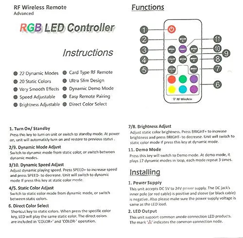 DC5-24V 12A RGB LED Dimmer Controller with Mini RF Wirelless 17keys Remote Controller for SMD5050 3528 RGB LED Strip Lights