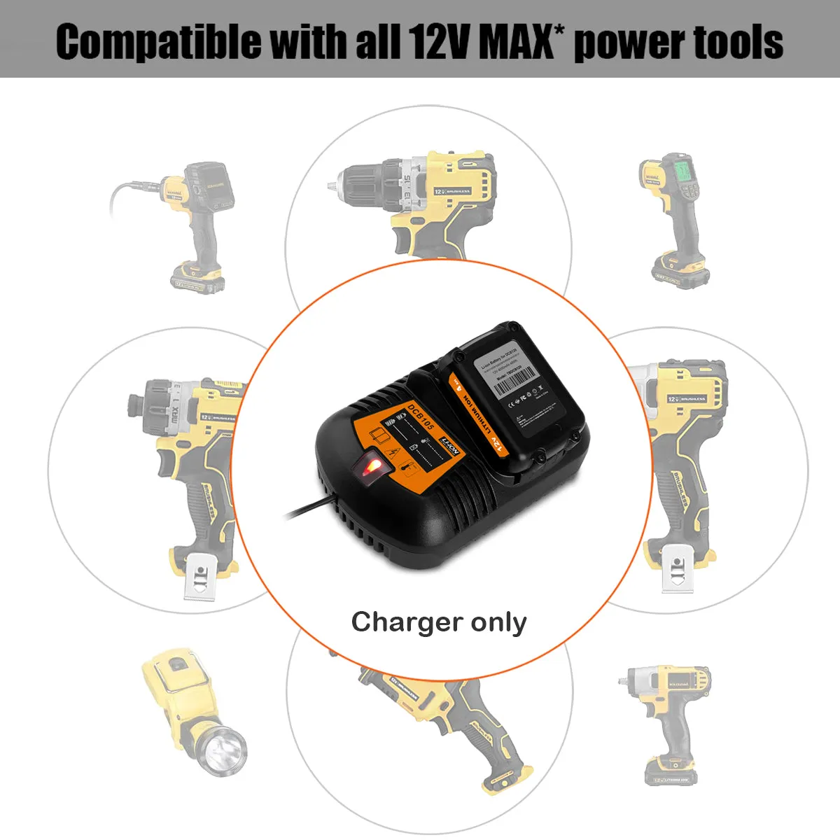 DCB105 12V 20V Battery Charger Replacement for Dewalt 12V 20V Battery Charger