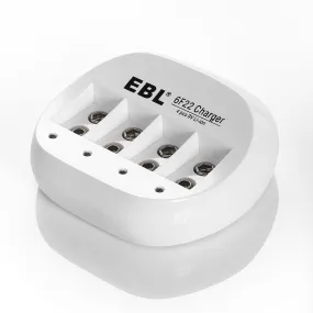 EBL LN-6414 855 4-Bay 9V 6F22 Smart Battery Charger with Intelligent Over-Current Protection and LED Status Indicator Lights for Li-Ion Lithium Ion Rechargeable Batteries