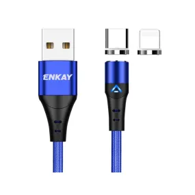 Enkay - (2m) 3A 2in1 Magnetic USB A Charging Cable USB C / Lightning Data Cable with LED Lighting - Blue