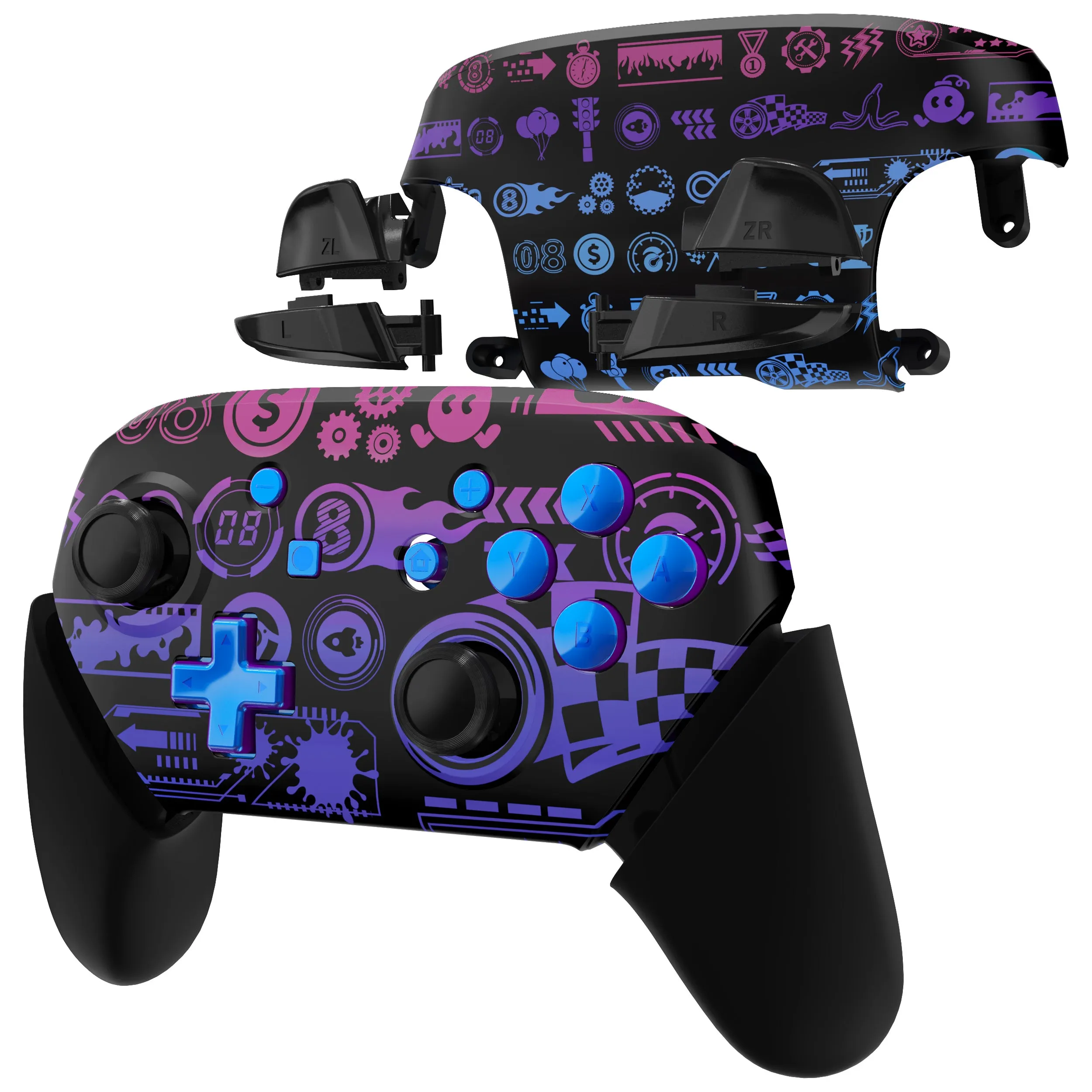 eXtremeRate Deluxe Championship Faceplate Backplate Handles for NS Switch Pro Controller, Soft Touch Replacement Grip Housing Shell Cover with Colorful ABXY Buttons for NS Switch Pro - FRT108