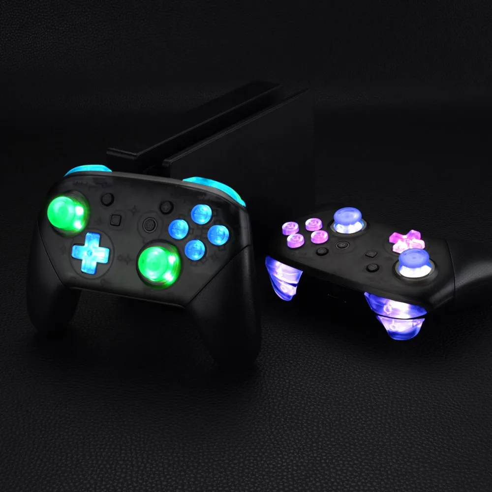 eXtremeRate Multi-Colors Luminated Thumbsticks D-pad ABXY ZR ZL L R Buttons DTFS LED Kit for Nintendo Switch Pro Controller - 9 Colors Modes 6 Areas DIY Option Button Control - NSLED001