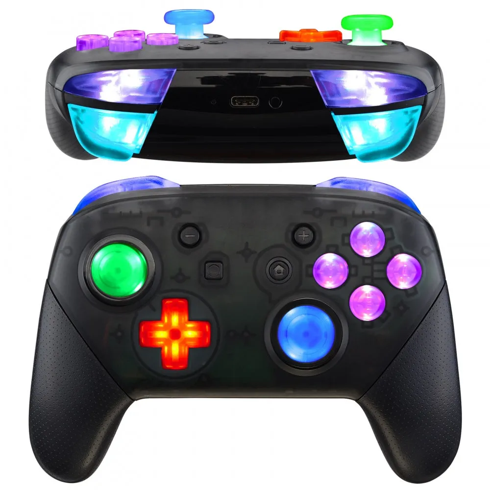 eXtremeRate Multi-Colors Luminated Thumbsticks D-pad ABXY ZR ZL L R Buttons DTFS LED Kit for Nintendo Switch Pro Controller - 9 Colors Modes 6 Areas DIY Option Button Control - NSLED001