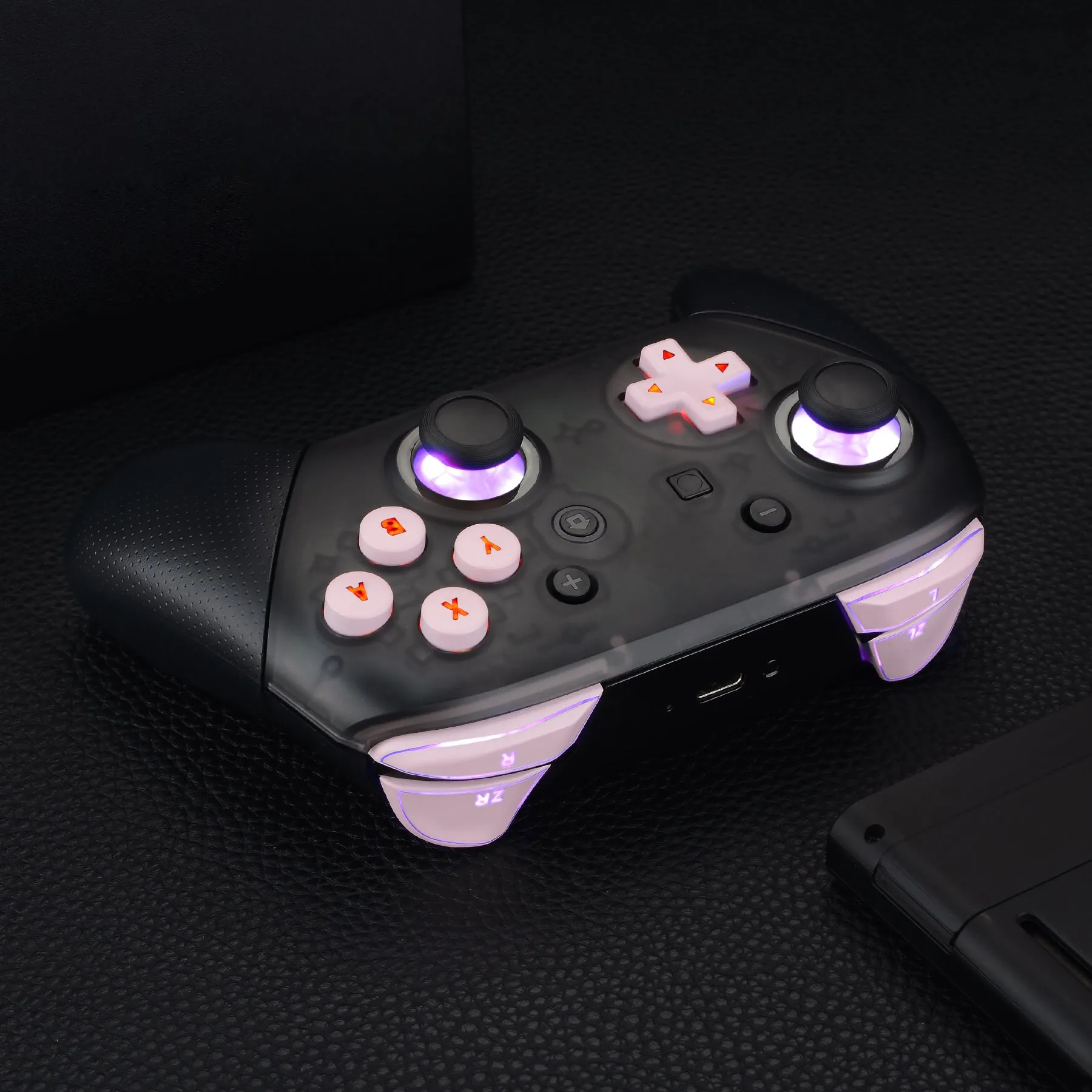 eXtremeRate Multi-Colors Luminated Thumbsticks D-pad ABXY ZR ZL L R Cherry Blossoms Pink Classic Symbol Buttons DTFS LED Kit for NS Switch Pro Controller - 9 Colors Modes 6 Areas DIY Option Button Control - NSLED018