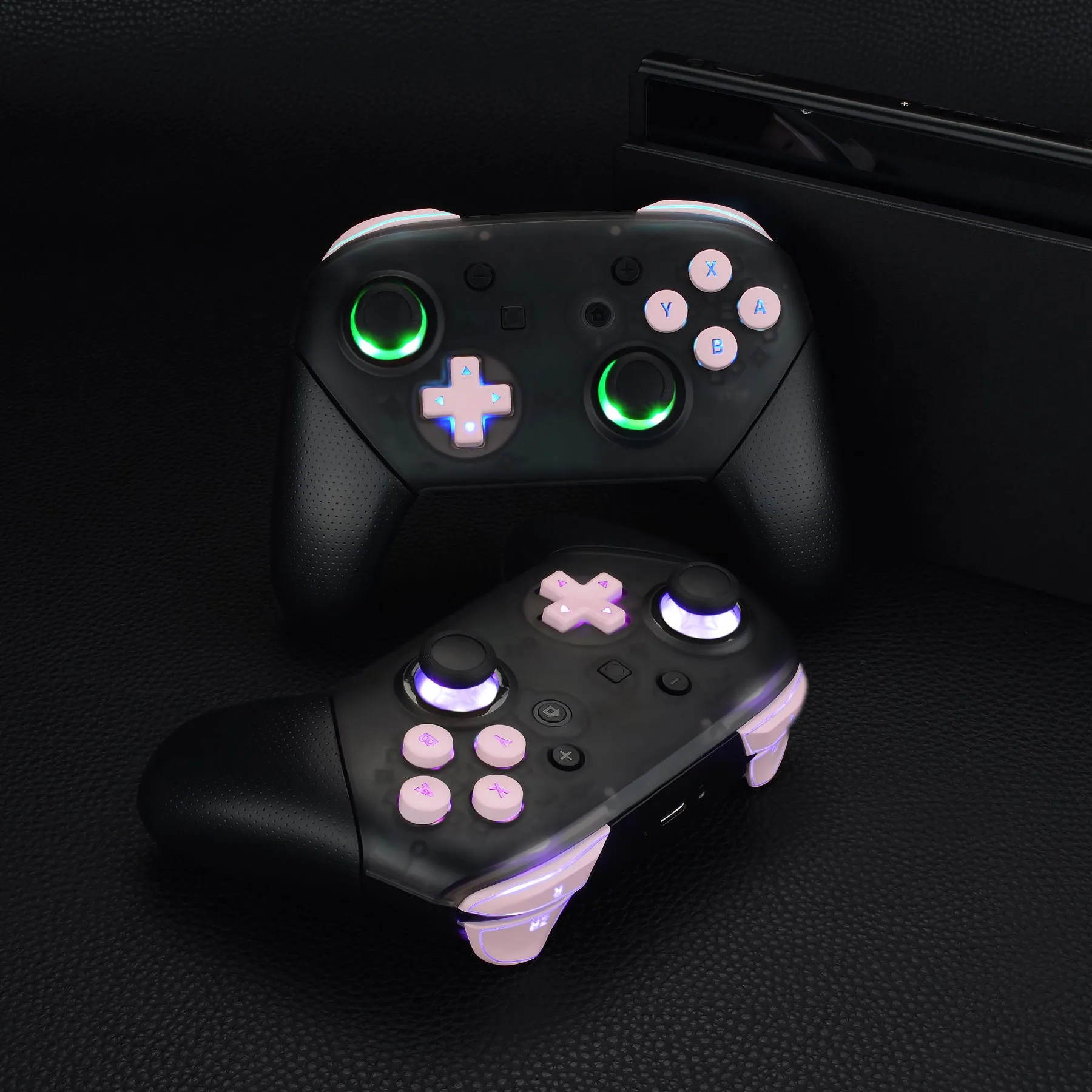 eXtremeRate Multi-Colors Luminated Thumbsticks D-pad ABXY ZR ZL L R Cherry Blossoms Pink Classic Symbol Buttons DTFS LED Kit for NS Switch Pro Controller - 9 Colors Modes 6 Areas DIY Option Button Control - NSLED018