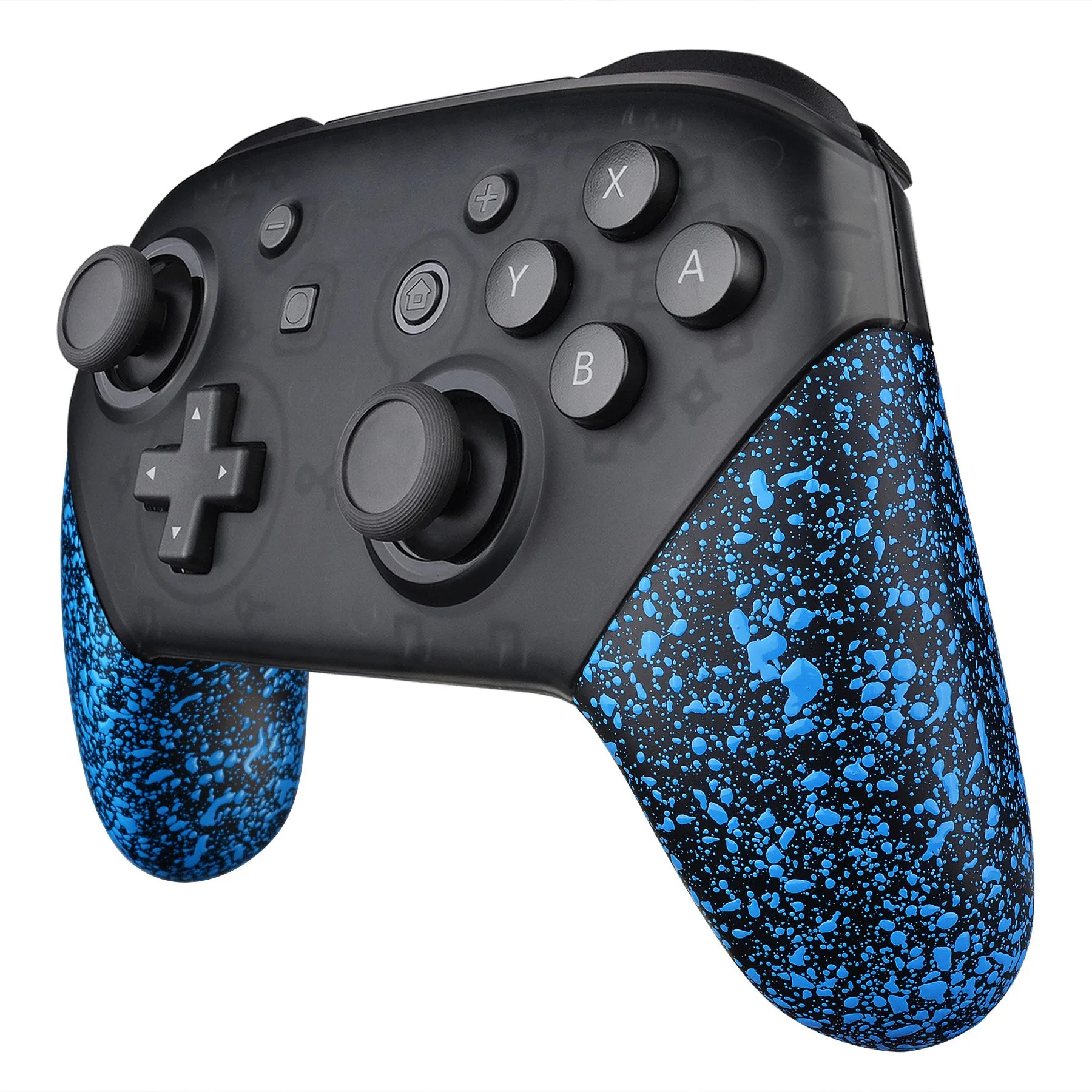 eXtremeRate Textured Blue Replacement Handle Grips for Nintendo Switch Pro Controller, 3D Splashing DIY Hand Grip Shell for Nintendo Switch Pro - Controller NOT Included - GRP315