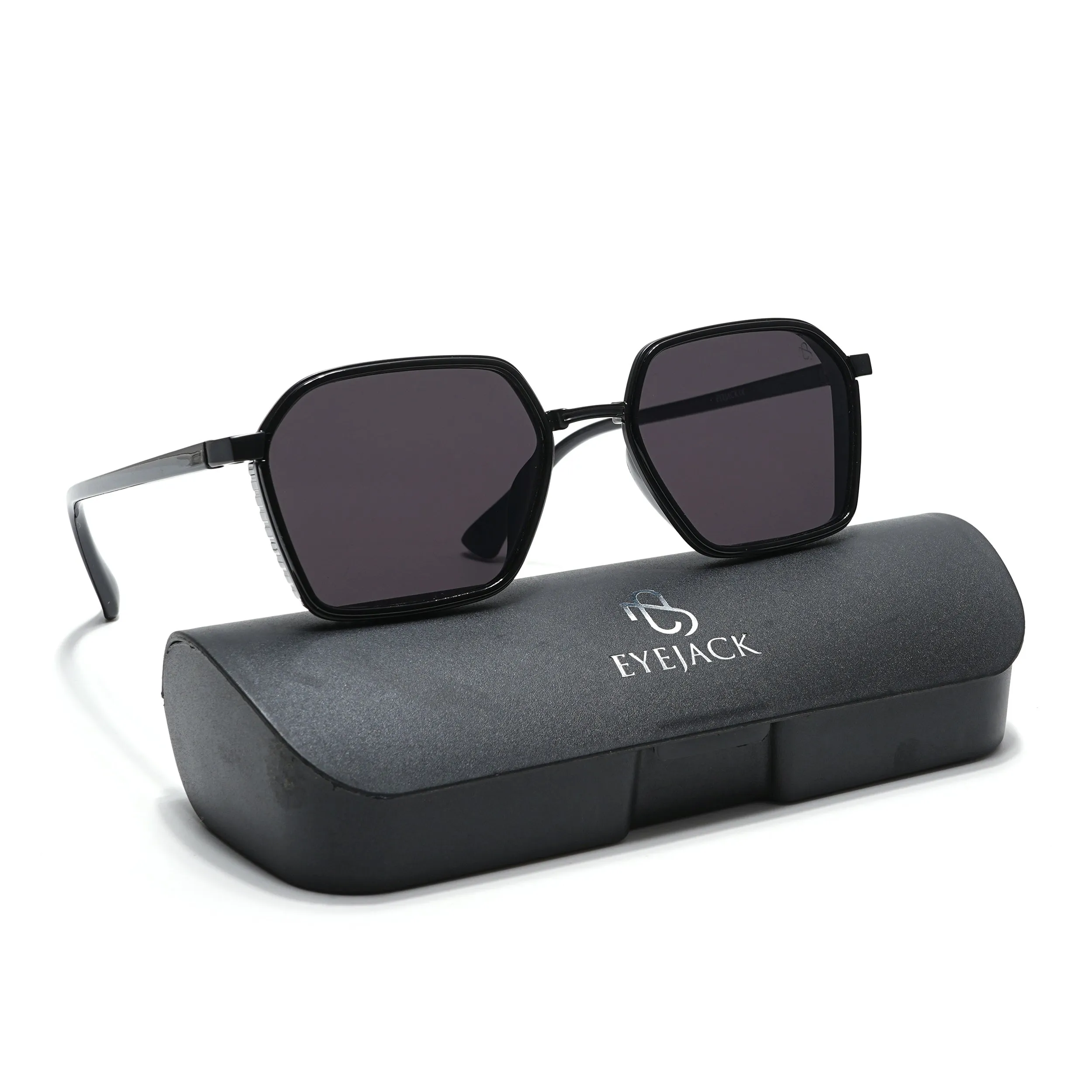 Eyejack Black Square Sunglasses for Men & Women (B80745CL836)