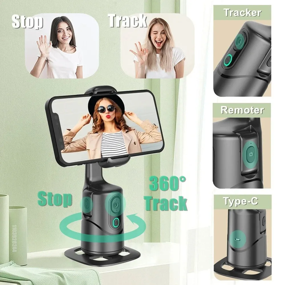 Face Tracking Gimbal 360°Rotation Gimbal Stabilizer, Follow-up Selfie Desktop Face Tracking Gimbal for Tiktok Smartphone Live with Remote Controller