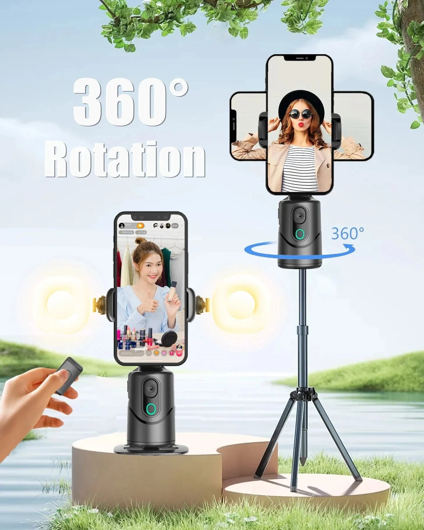 Face Tracking Gimbal 360°Rotation Gimbal Stabilizer, Follow-up Selfie Desktop Face Tracking Gimbal for Tiktok Smartphone Live with Remote Controller