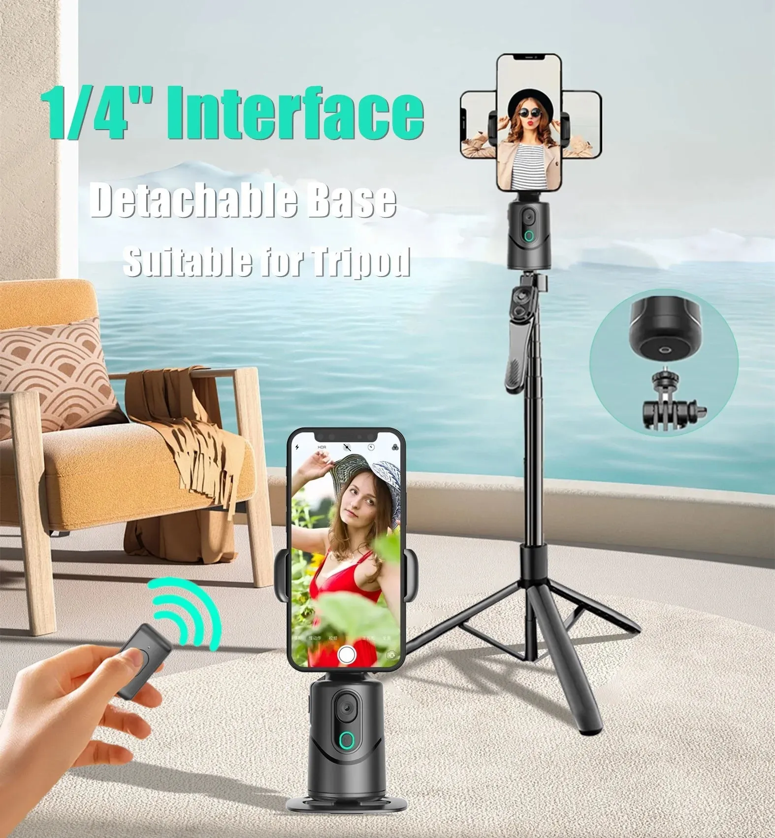 Face Tracking Gimbal 360°Rotation Gimbal Stabilizer, Follow-up Selfie Desktop Face Tracking Gimbal for Tiktok Smartphone Live with Remote Controller