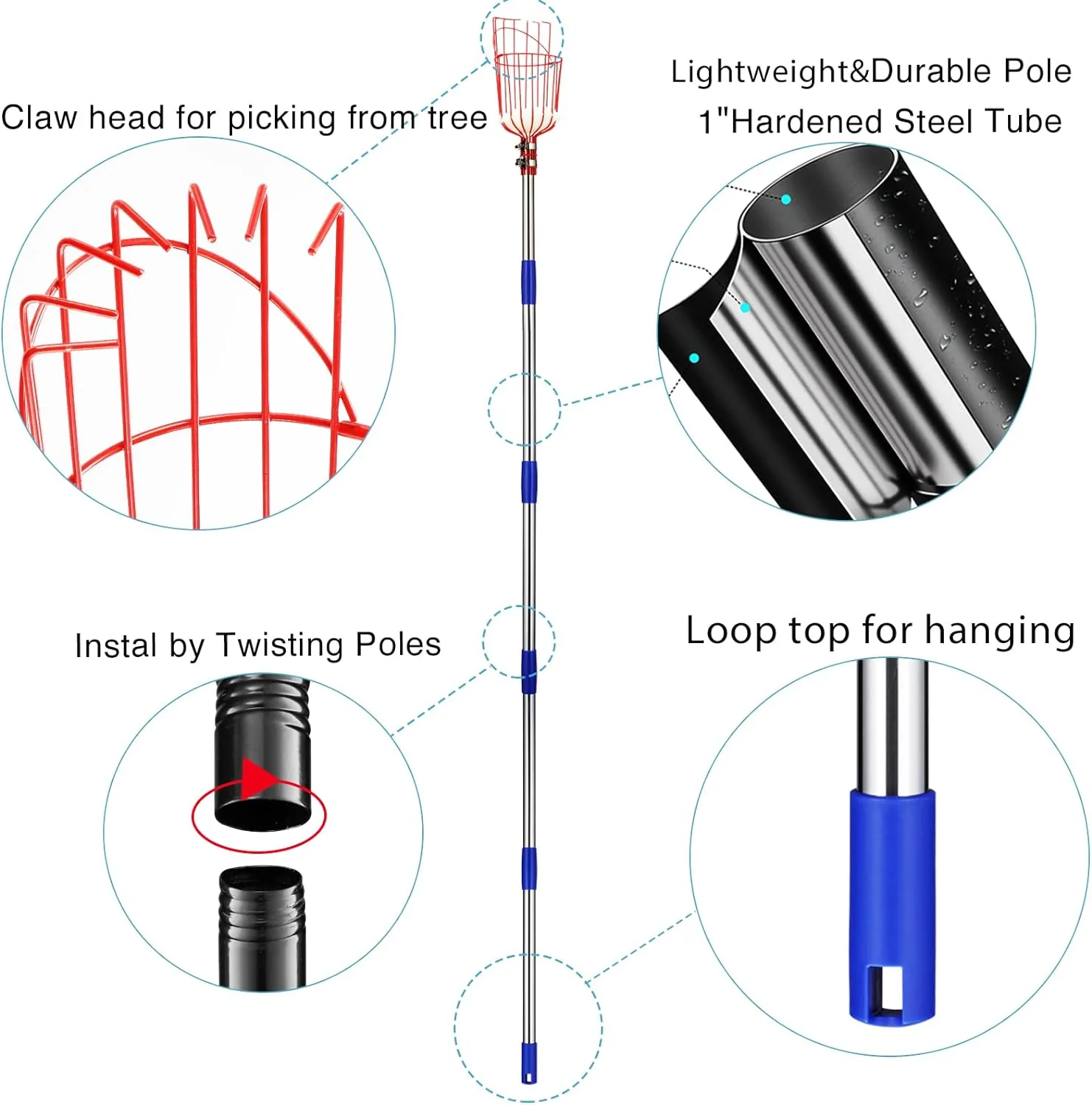 Fruit Picker Pole with Basket Telescoping