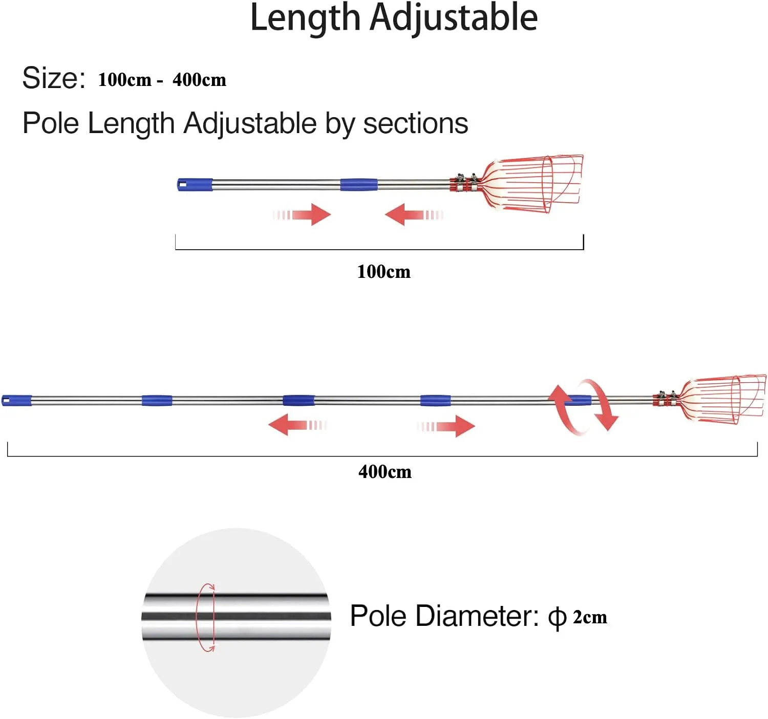 Fruit Picker Pole with Basket Telescoping