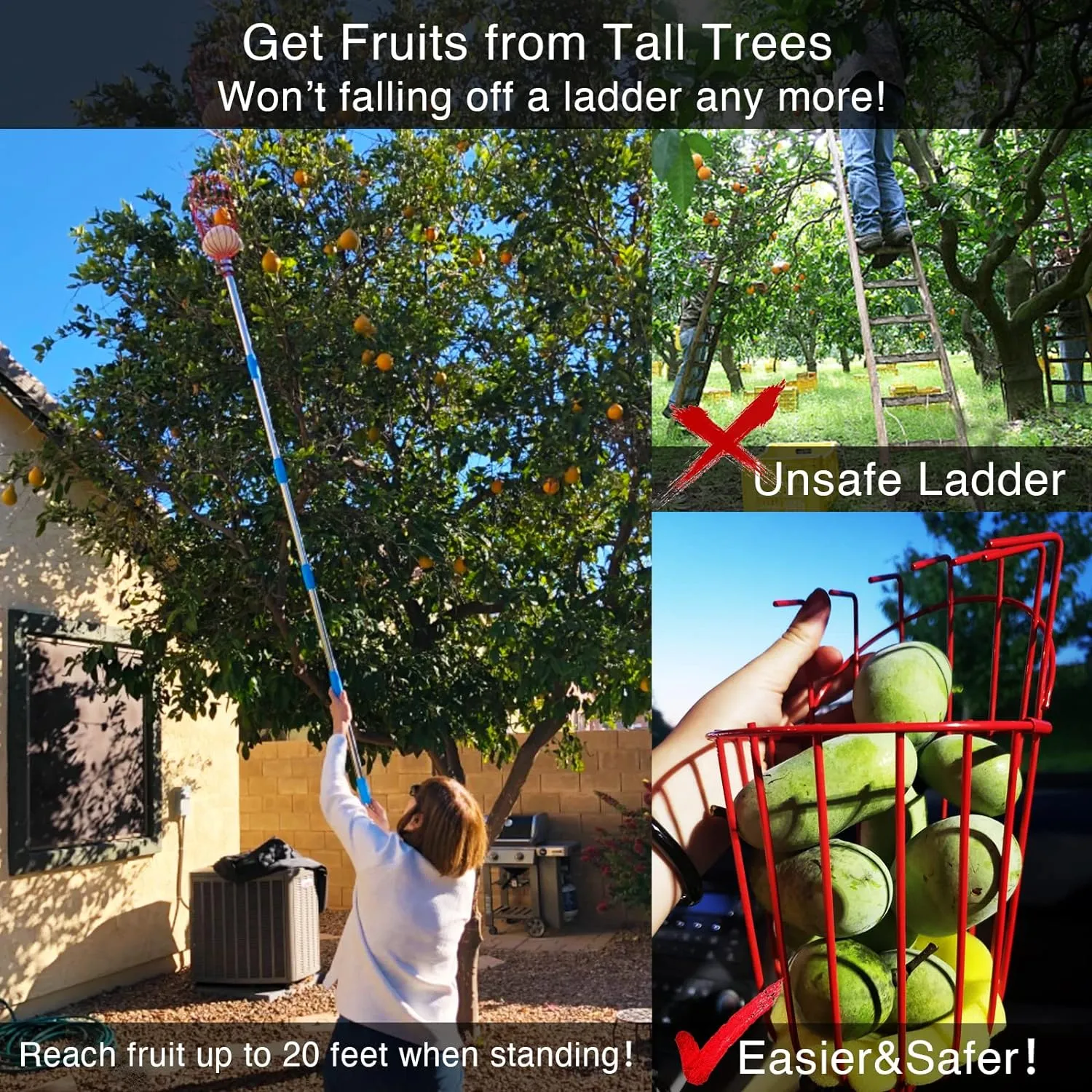 Fruit Picker Pole with Basket Telescoping