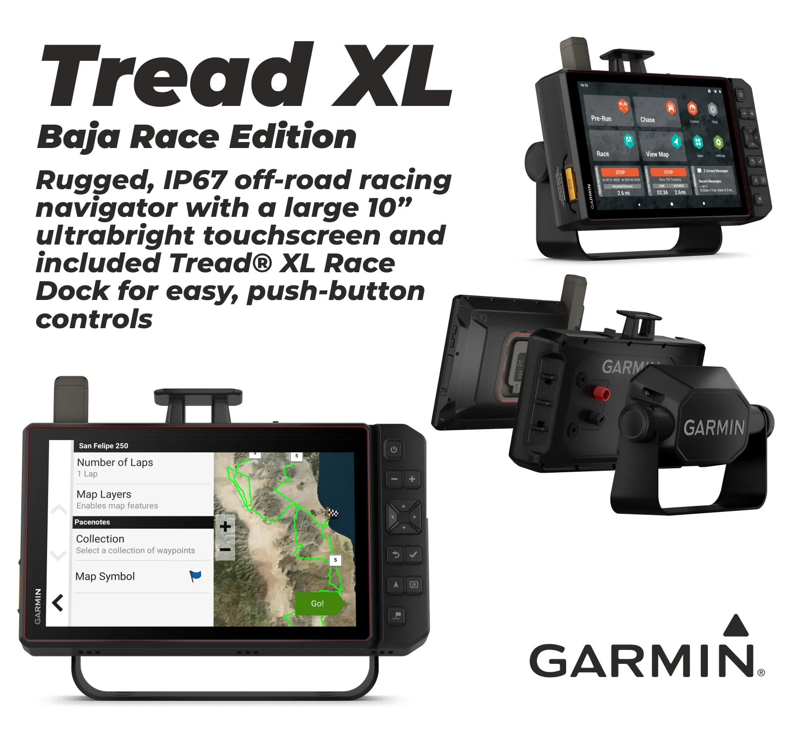 Garmin Tread XL - Baja Edition, Rugged, ultrabright 10” Off-Road Navigator, Portable GPS, Team Tracking with Built-in inReach Satellite Communication with Wearable4U Bundle