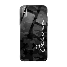 Glossy Protective Case With Black Grey Camouflage Name