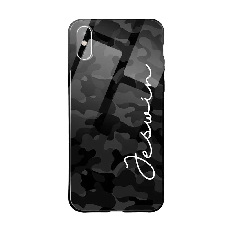 Glossy Protective Case With Black Grey Camouflage Name