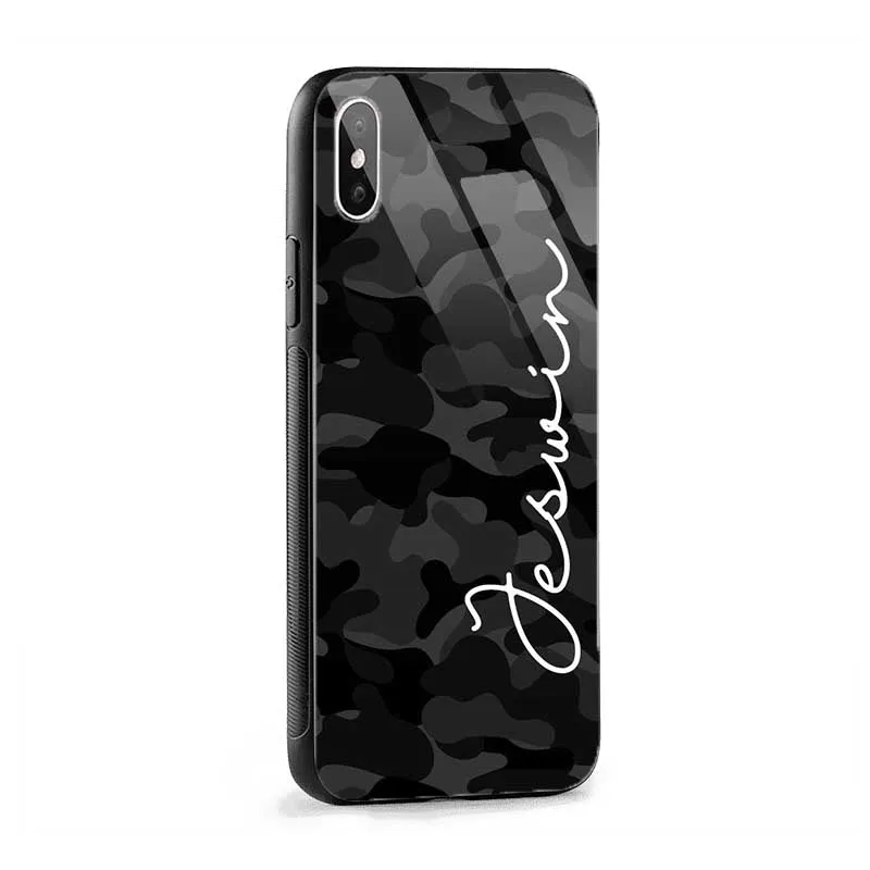 Glossy Protective Case With Black Grey Camouflage Name