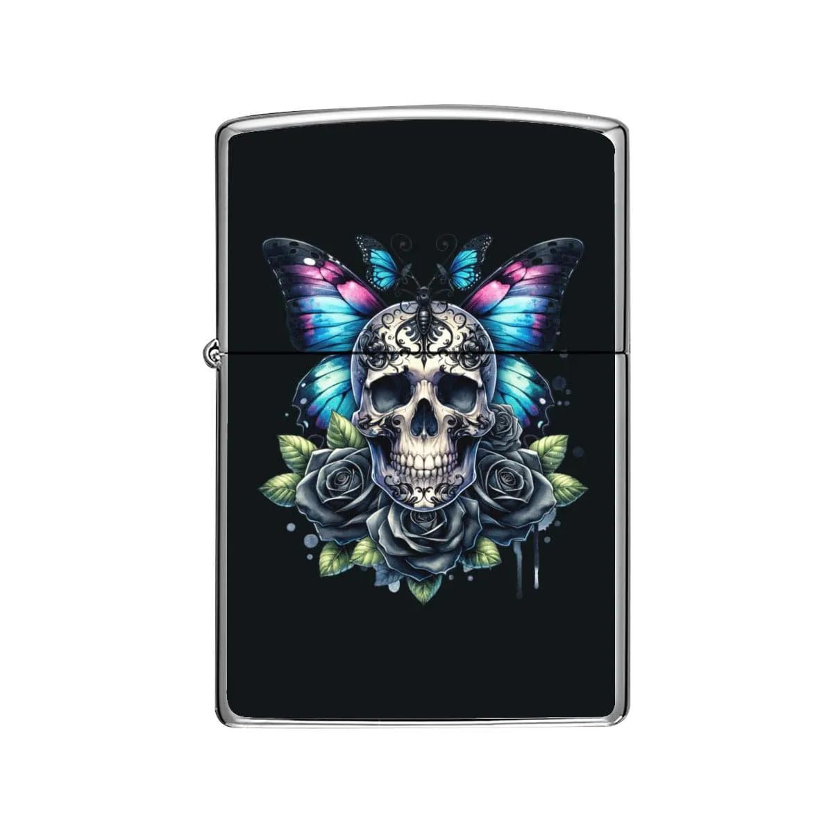 Gothic Butterfly Skulls Stainless Steel Lighter Case