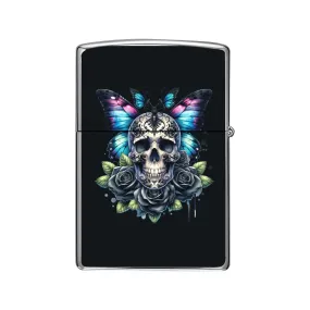 Gothic Butterfly Skulls Stainless Steel Lighter Case