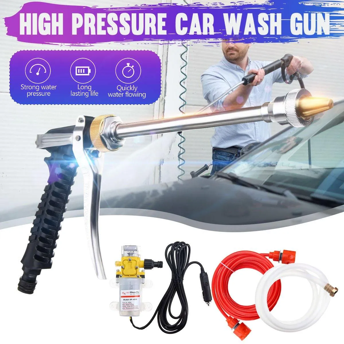 High Pressure Car Electric Washer Pump Set 12V 100W 160PSI. Tools & Equipment